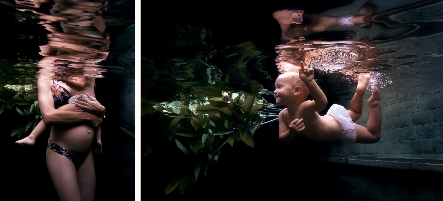 underwater baby photo session in a pool in bali